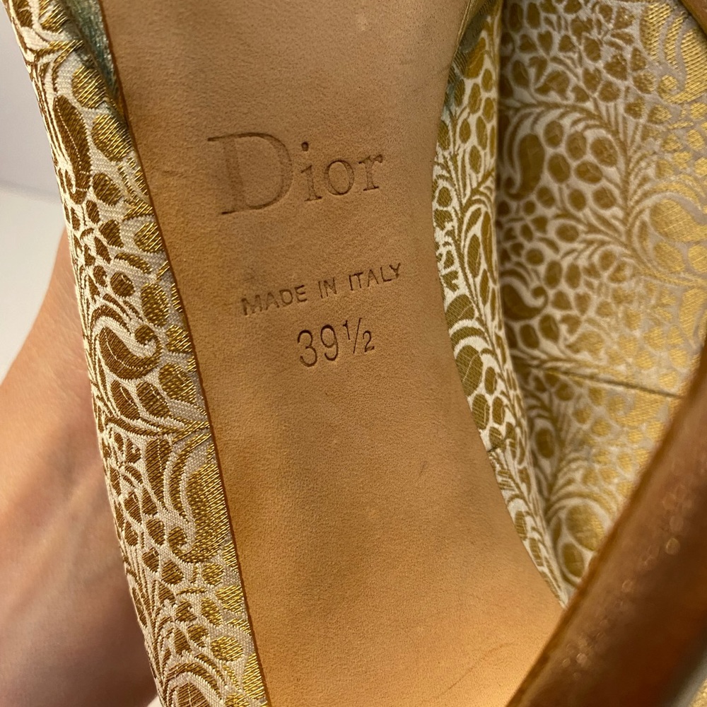 Christian Dior open toe pumps heels fabric leather gold 39.5 - Picture 9 of 14